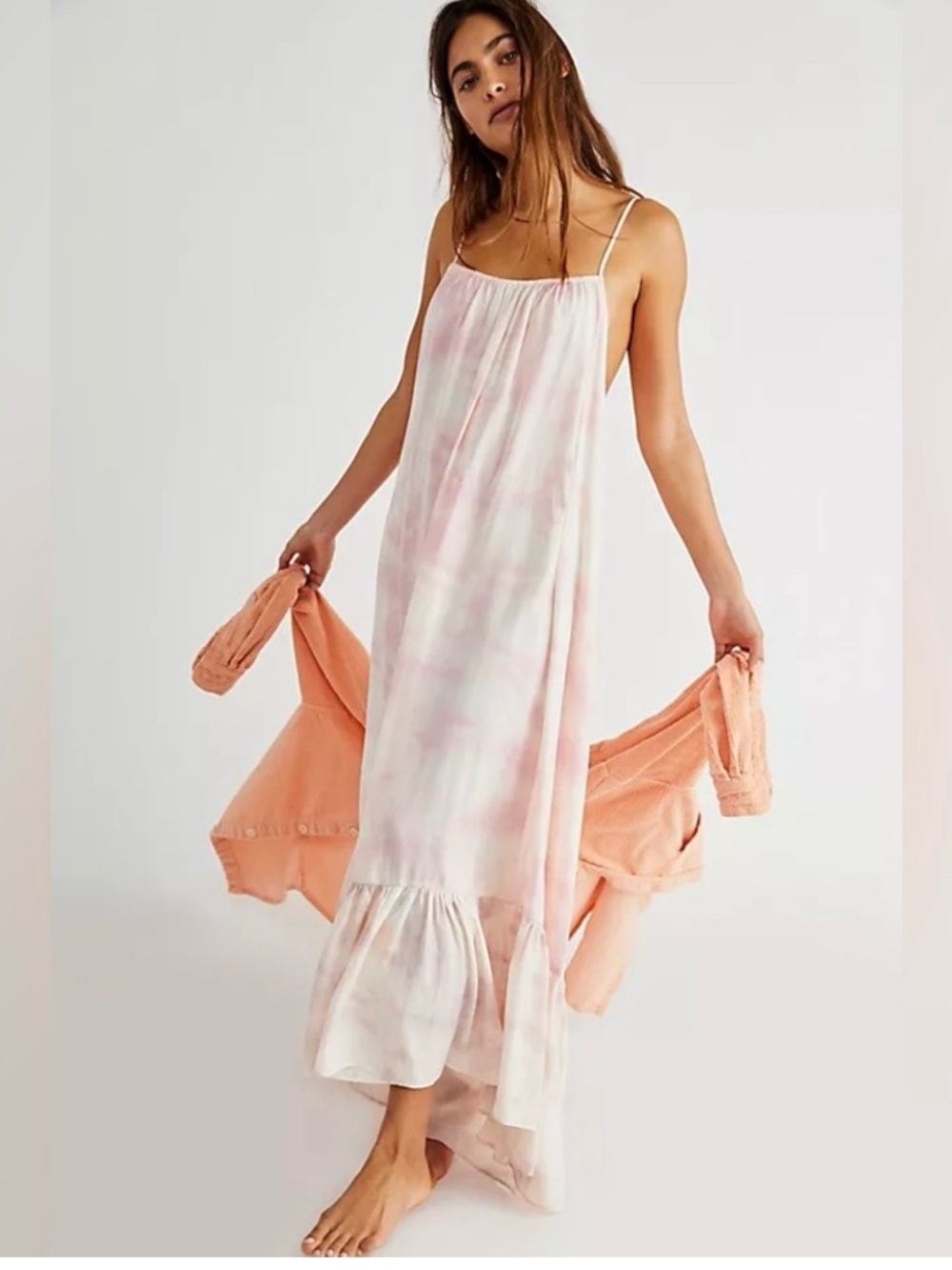 🌸Free People Intimately Full On Maxi Slip Dress Pink Purple Tie Dye A-Line US L - Picture 4 of 16